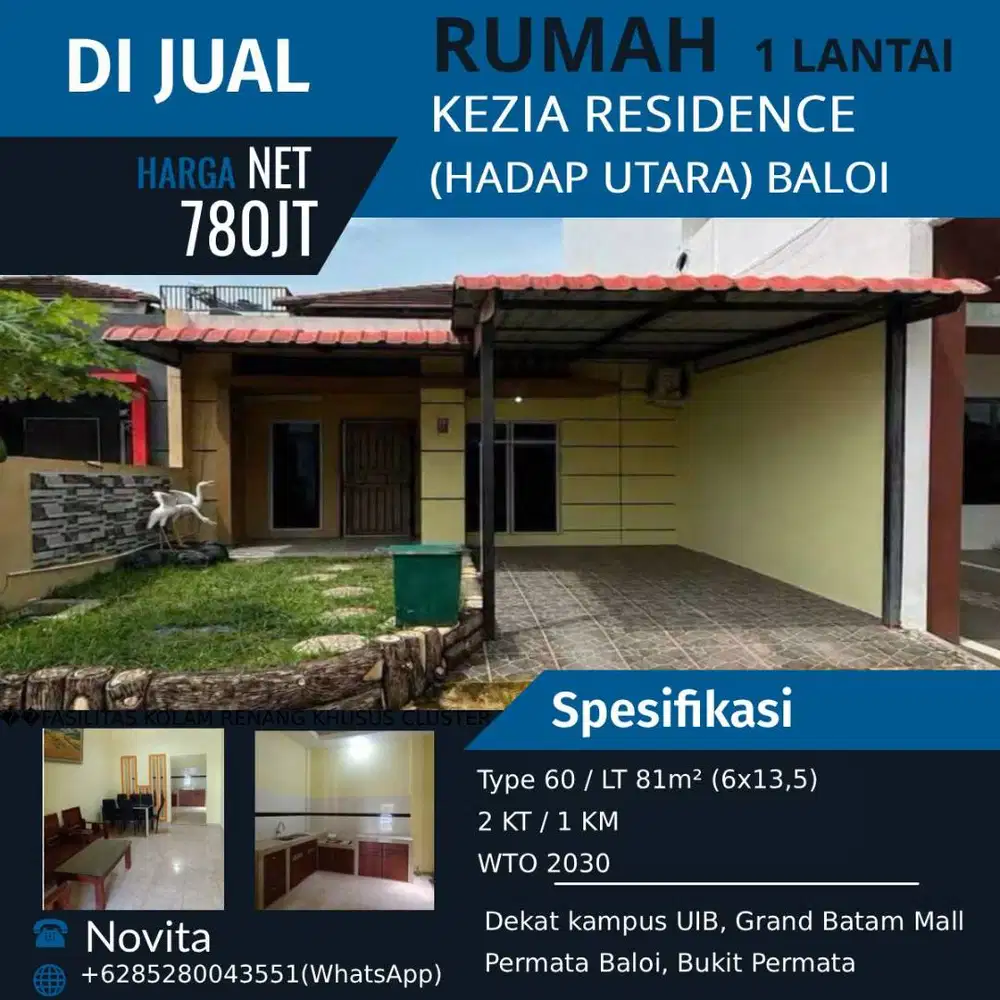 Rumah 1 Lantai KEZIA RESIDENCE,(Hadap Utara) Baloi
