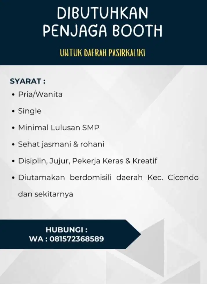 Lowongan di booth minuman