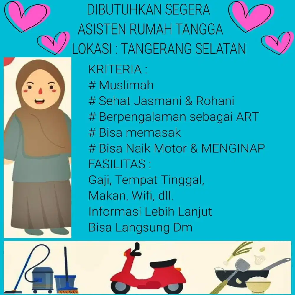 Di cari ART nginep ( tidak pulang pergi )