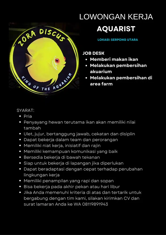 Lowongan kerja di bidang ikan hias