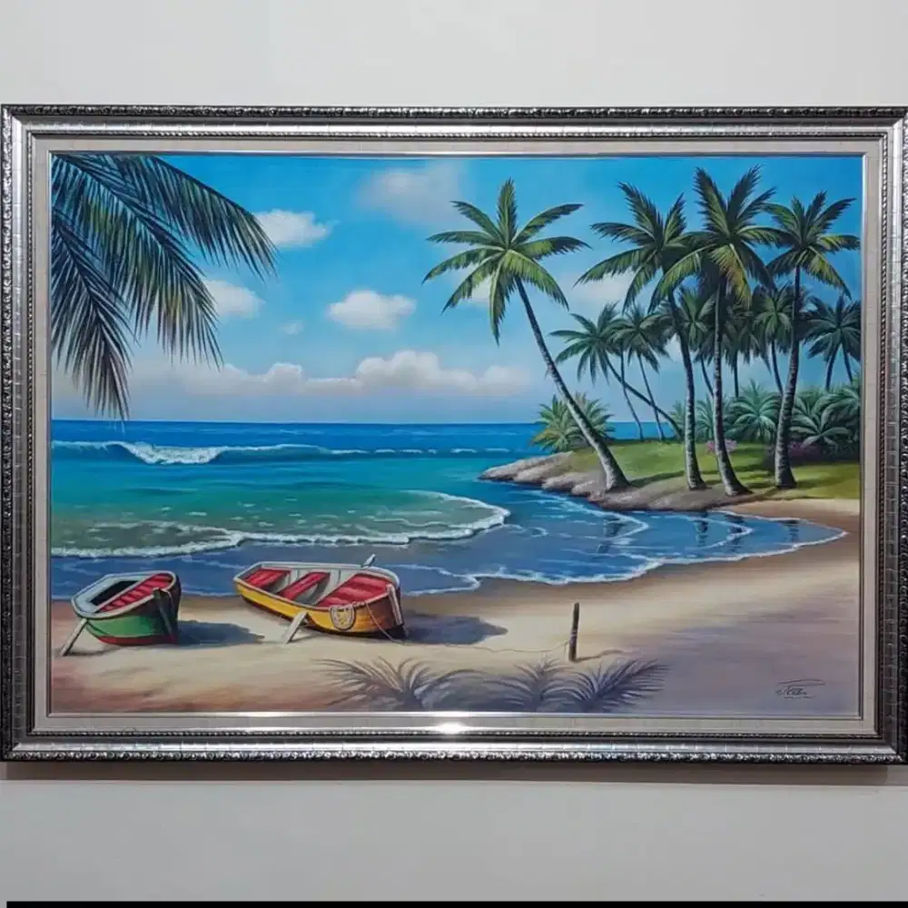 Dijual lukisan kanvas pemandangan pantai 90x130 cm