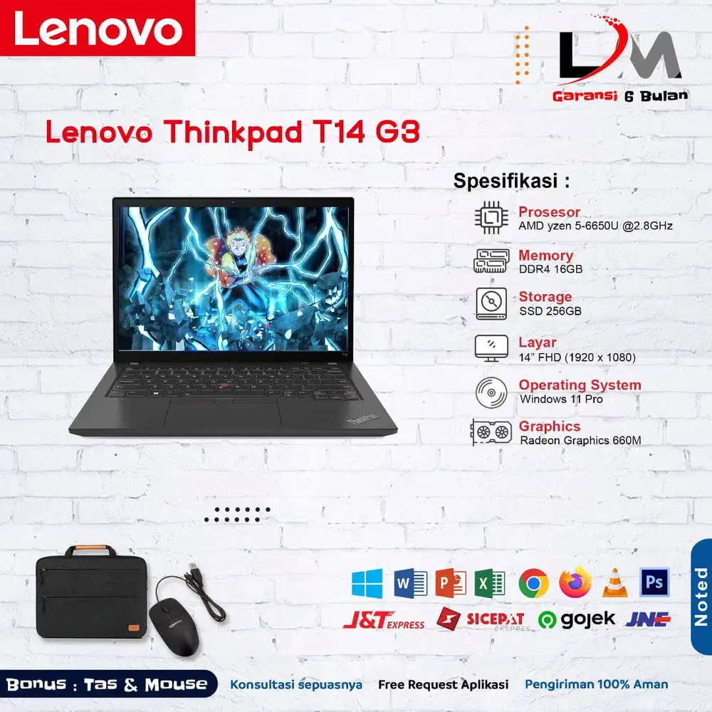 Lenovo Thinkpad T14 G3 Ryzen 5-6500U Ram 16GB SSD 256GB Win 11 Mulus