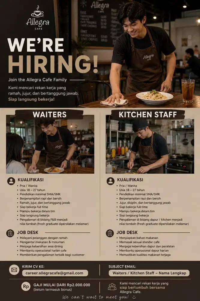 Waiters Full Time - Allegra Cafe Kalideres