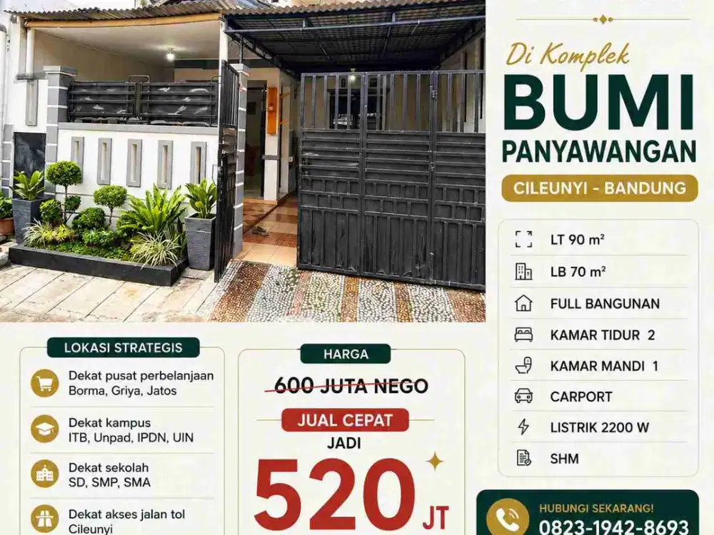 Rumah murah 500 Jutaan di Komplek Bumi Panyawangan, Cileunyi Bandung