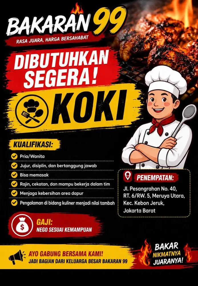 Di butuhkan segara koki