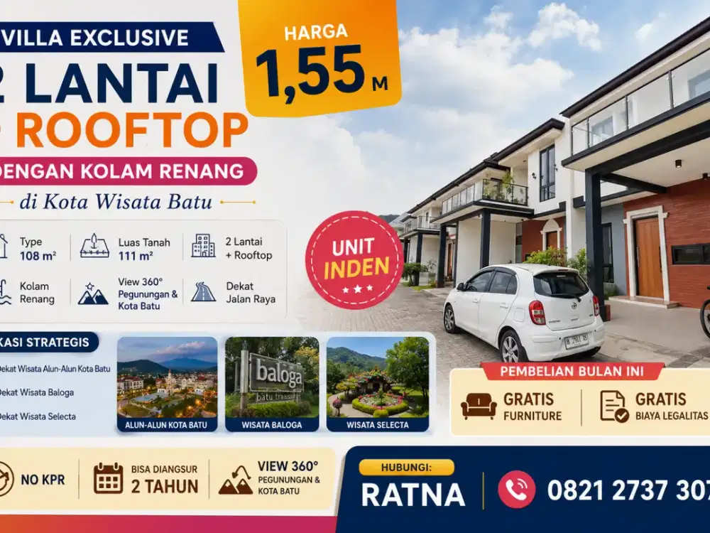 Dijual Villa Premium Kota Batu Dekat Tempat Wisata | Rooftop & Private Pool