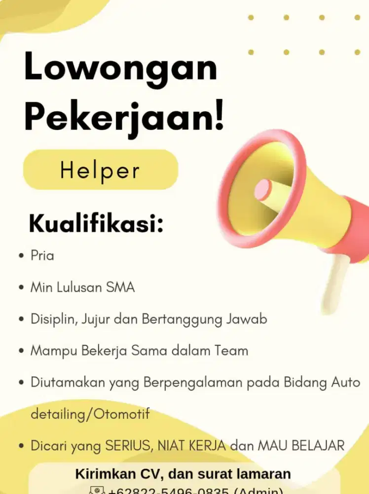 Dicari Helper Autodetailing Berpengalaman