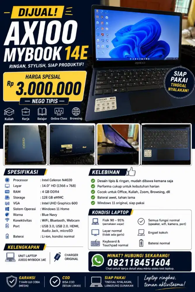 LAPTOP AXIOO MYBOOK 14E - SIAP PAKAI