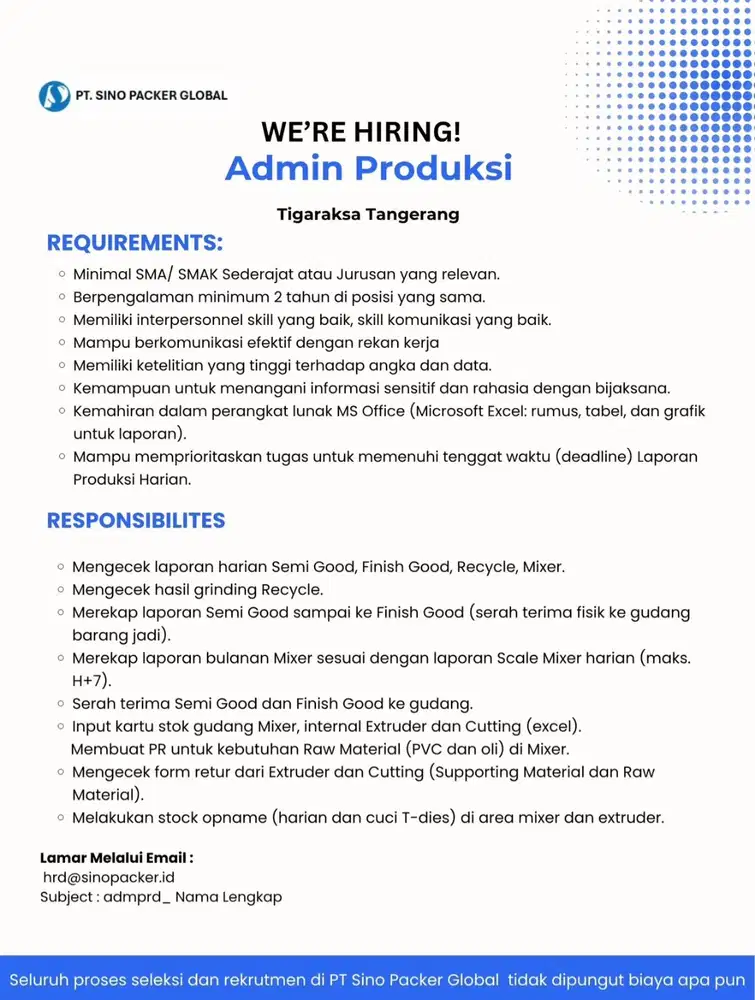 LOWONGAN ADMIN PRODUKSI