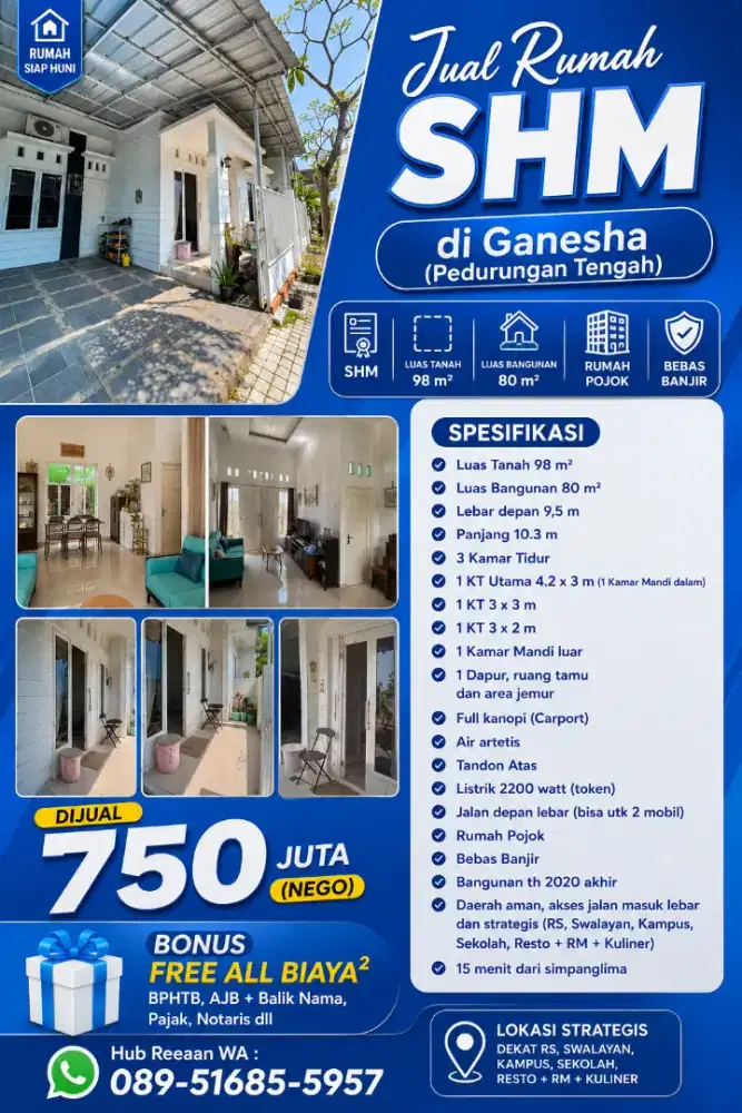 DiJual Rumah SHM di Ganesha Pedurungan Tengah