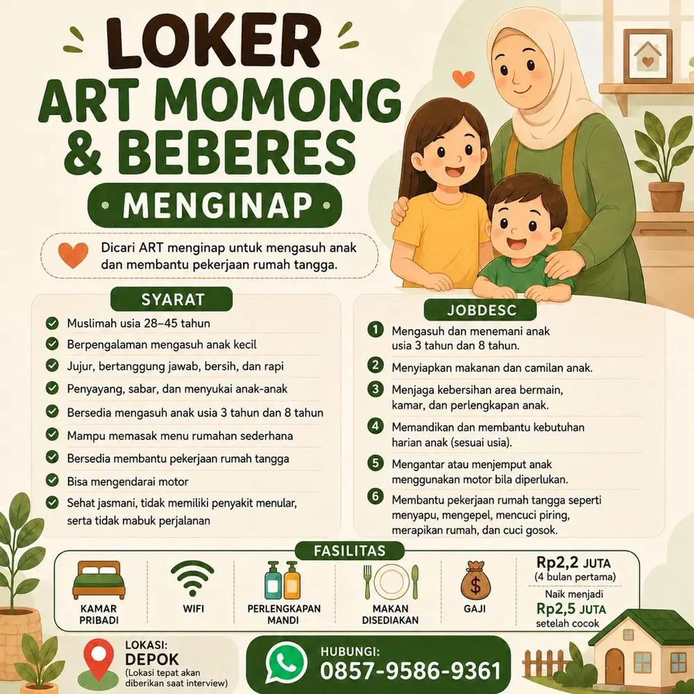LOKER MOMONG dan ART (menginap)