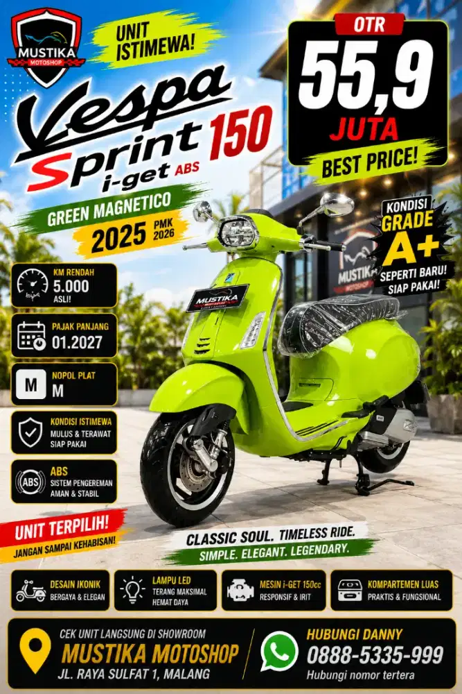 Low KM‼️Vespa Sprint Green Magnetico 2025 pmk 26. DANNY Mustika Sulfat