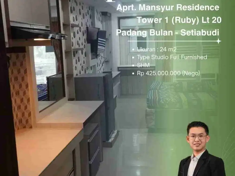 DIJUAL CEPAT APARTEMEN MANSYUR RESIDENCE TOWER RUBY TYPE STUDIO FULL FURNISHED
