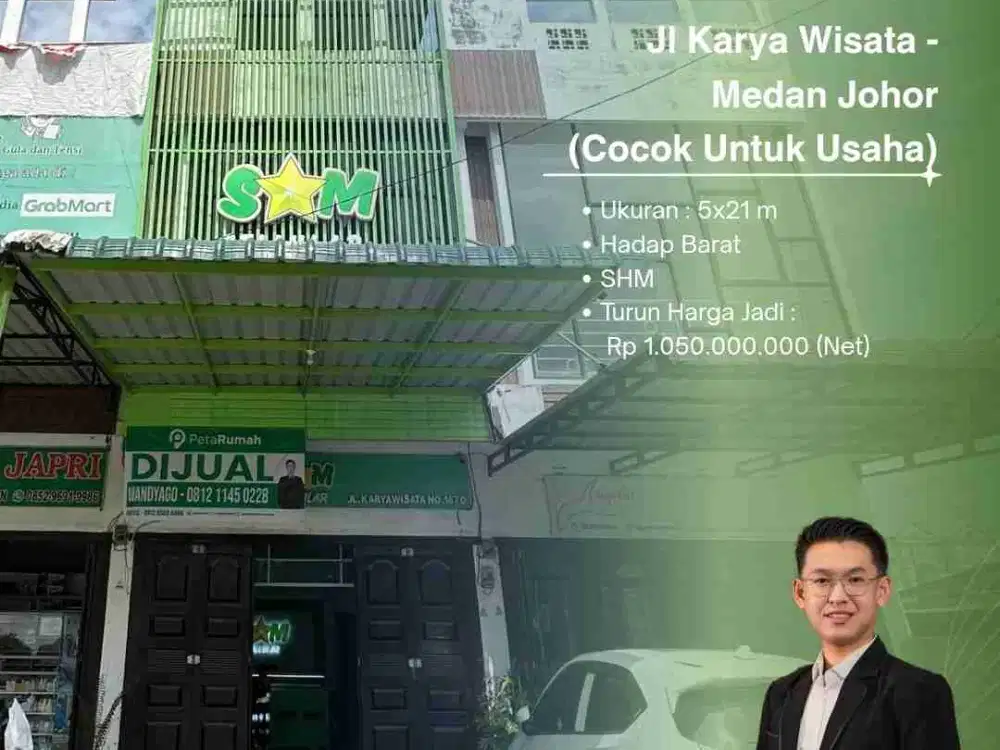 DIJUAL CEPAT RUKO PINGGIR JALAN COCOK UNTUK USAHA HARGA TURUN DI JALAN KARYA WISATA