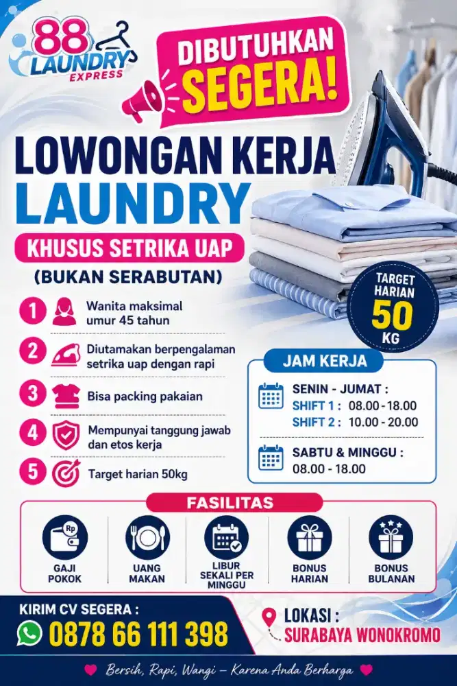 Dibutuhkan Karywati Setrika Uap