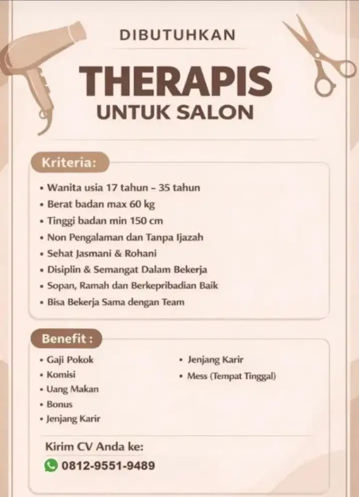 Lowongan pekerjaan teraphys salon