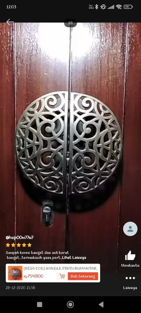Handle pintu Kuningan kupu kupu