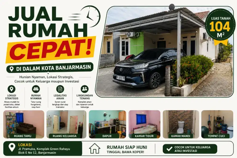Rumah Dijual Cepat Di Tengah Kota Banjarmasin