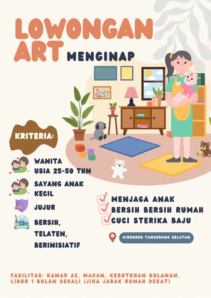 Lowongan ART Menginap Tangsel, Jaksel, Depok
