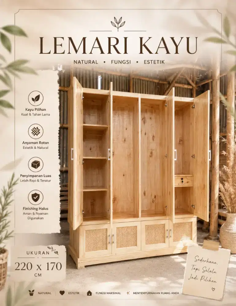 Lemari kayu jati Belanda/rotan