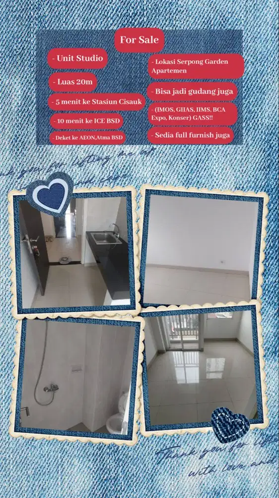 Dijual Apartemen Serpong Gard BSD tipe Studio|