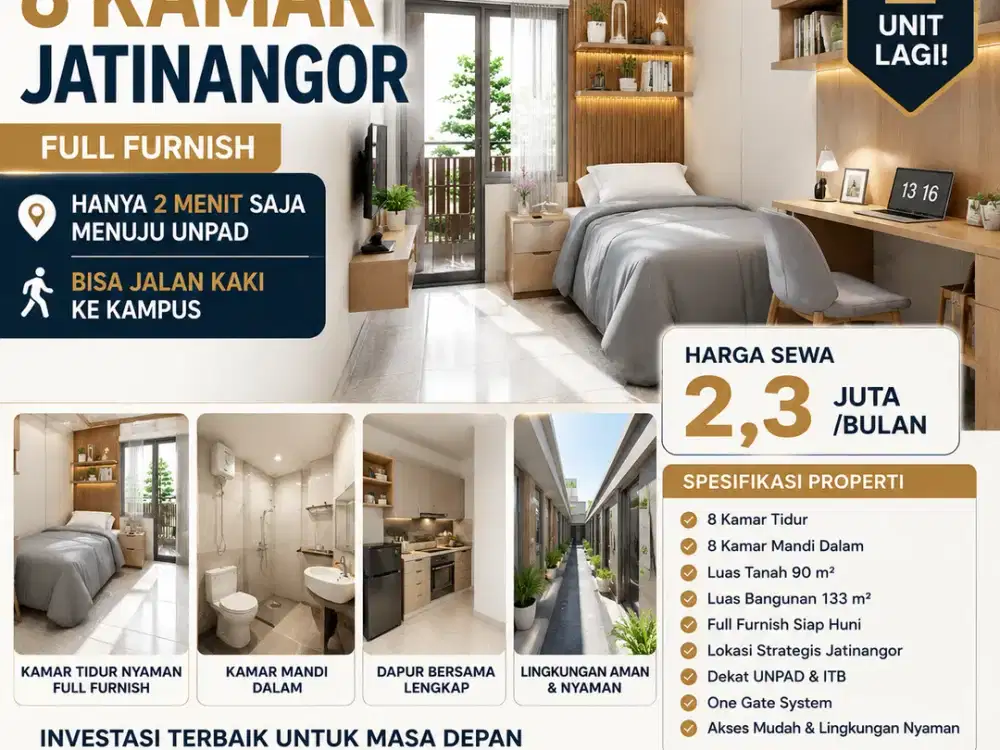 JUAL RUMAH KOST PREMIUM FULL FURNISH JATINANGOR HANYA 2 UNIT TERAKHIR