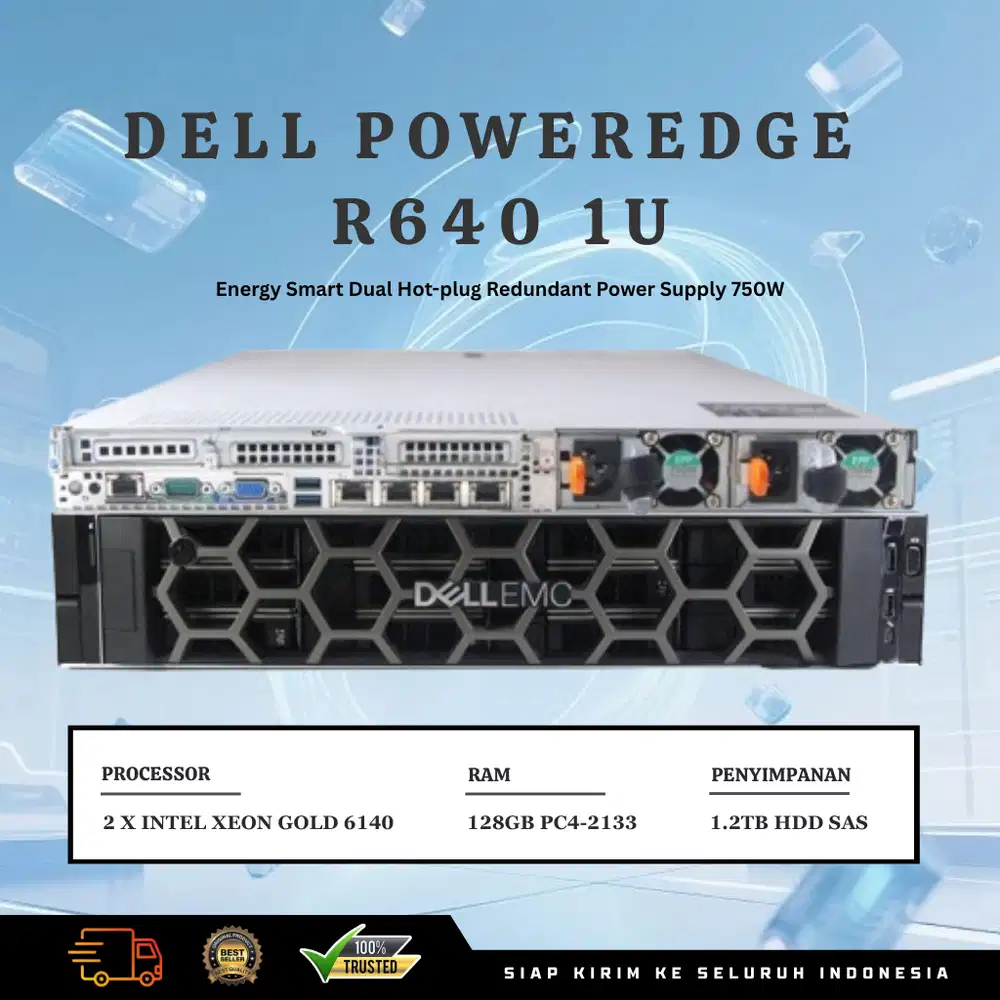 Server Dell PowerEdge R640 1U Xeon-Gold 6140 x 2 14-Core 128GB RAM GAR