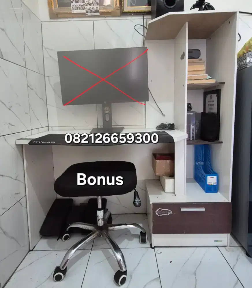 Meja Belajar + Rak Buku Bonus Kursi
