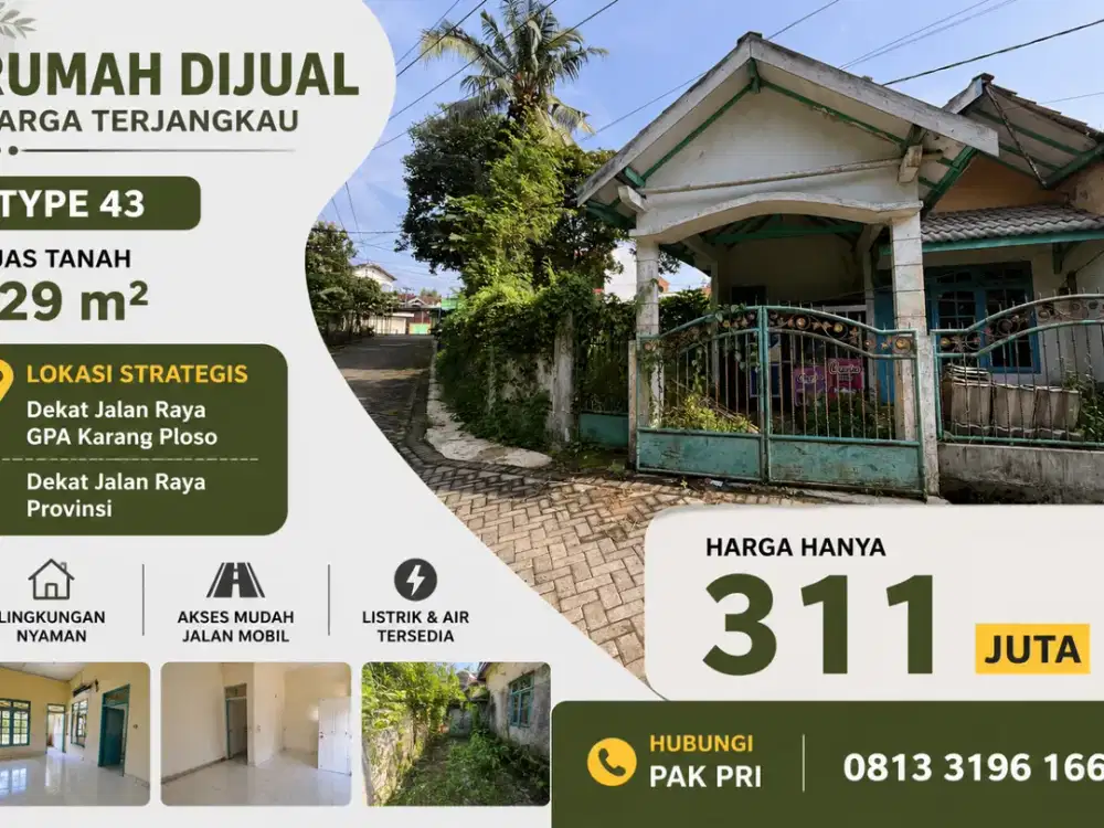 Rumah Murah Harga 310 Juta Dekat Jalan Raya Karangploso Malang