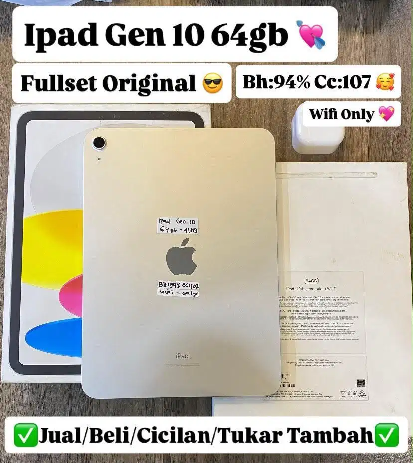 Ipad Gen 10 64 Gb silver Fullset Original