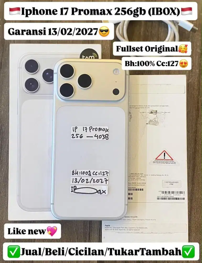 Iphone 17 Promax 256 Gb Silver Ibox Garansi panjang