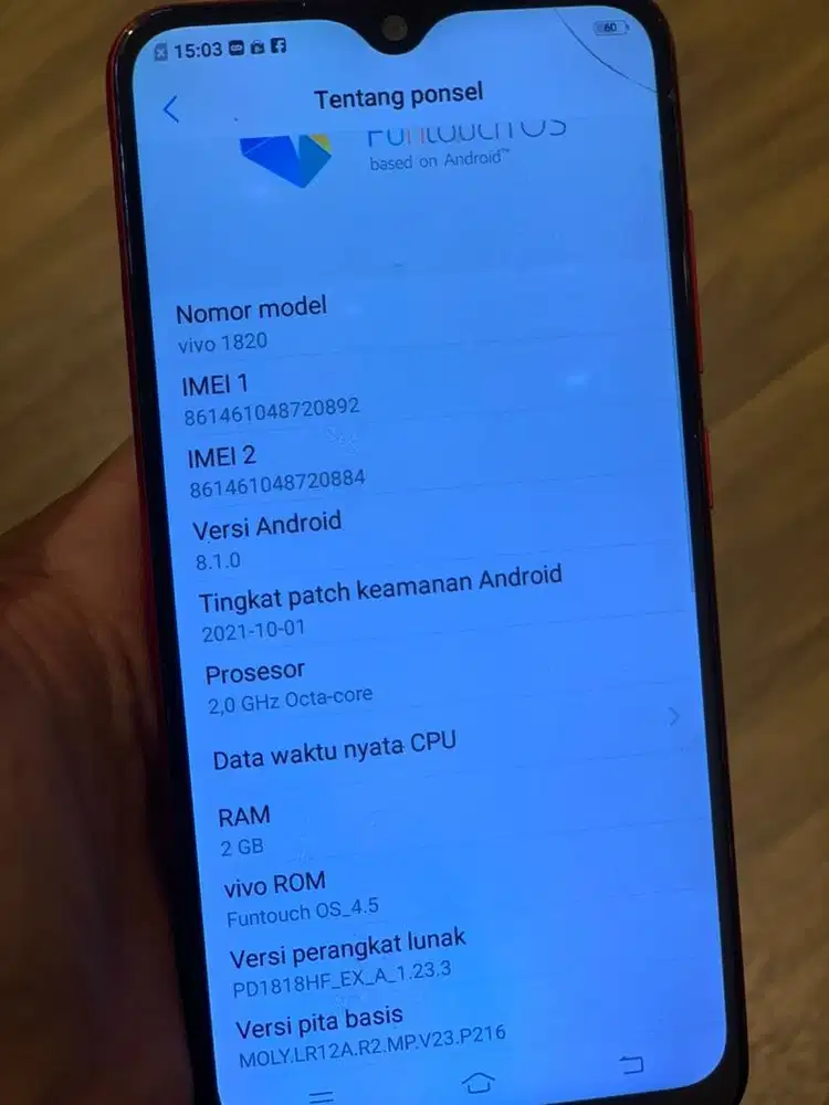 Vivo 1820 ram 2gb jual cepet