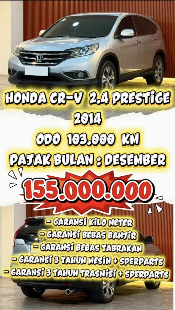 HONDA CR-V 2.4 PRESTIGE AT 2014 BERGARANSI