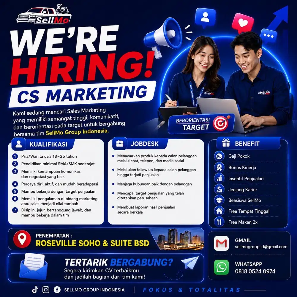Lowongan kerja Admin olshop / Cs Marketing Digital