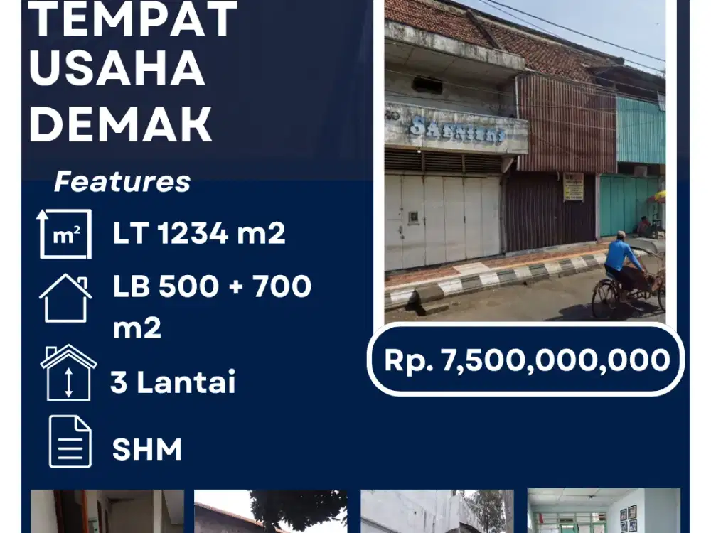 Rumah Usaha Pinggir Jalan Demak – Luas 1.234 m2 Tembus 2 Jalan + Gedung Walet 3 Lantai