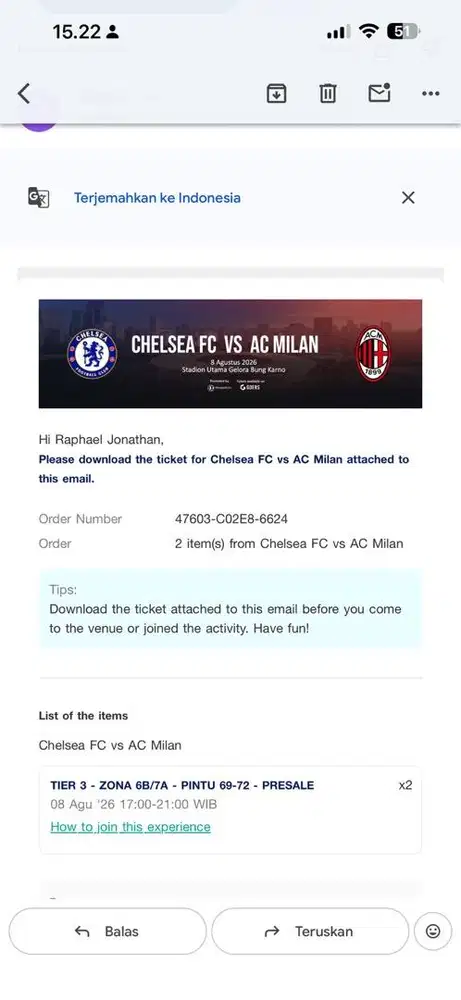 Tiket Milan Vs Chealsea