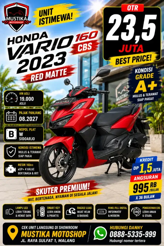 KM 19rb‼️Honda Vario 160 CBS 2023 Red Matte. DANNY Mustika Malang