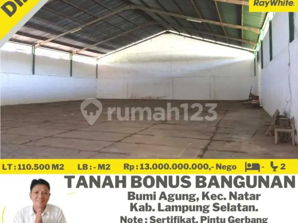 DIJUAL TANAH BONUS GUDANG DI NATAR LAMPUNG SELATAN