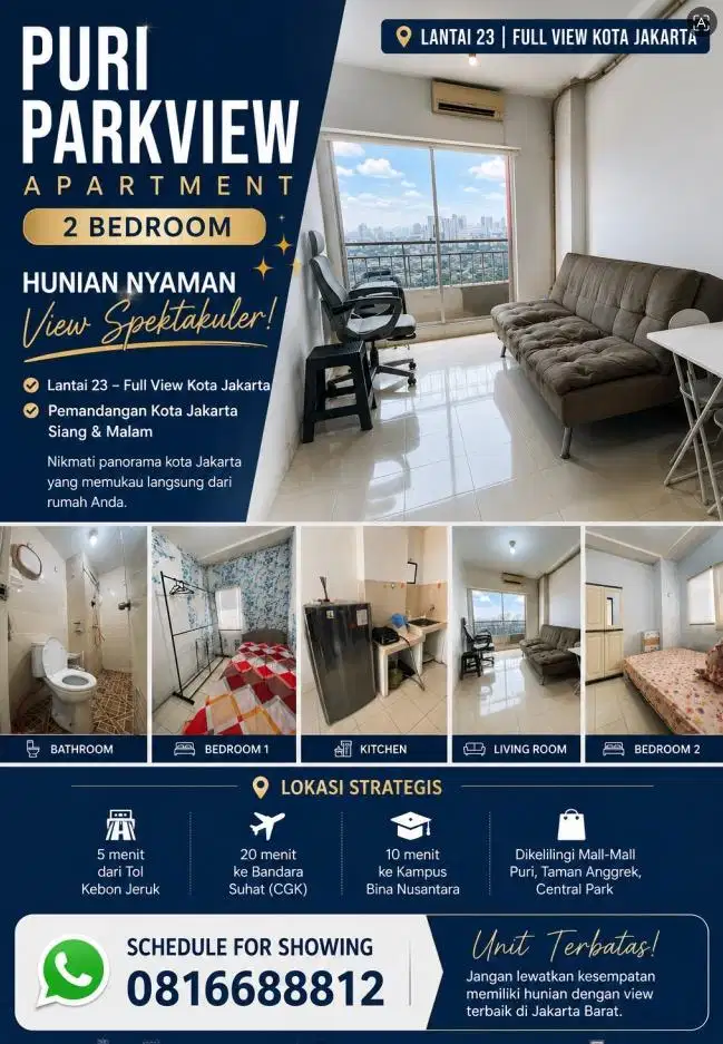 Disewakan apartemen Puri Park View semi furnish