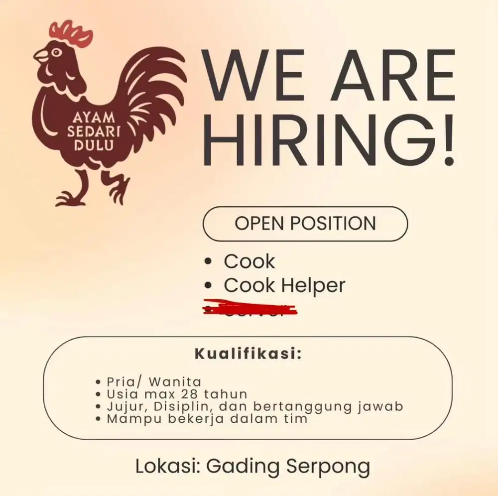 Lowongan Cook / Cook Helper