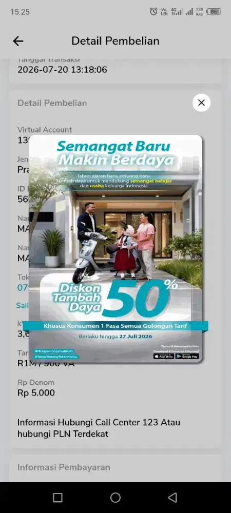 Voucher tambah daya PLN plus registrasi