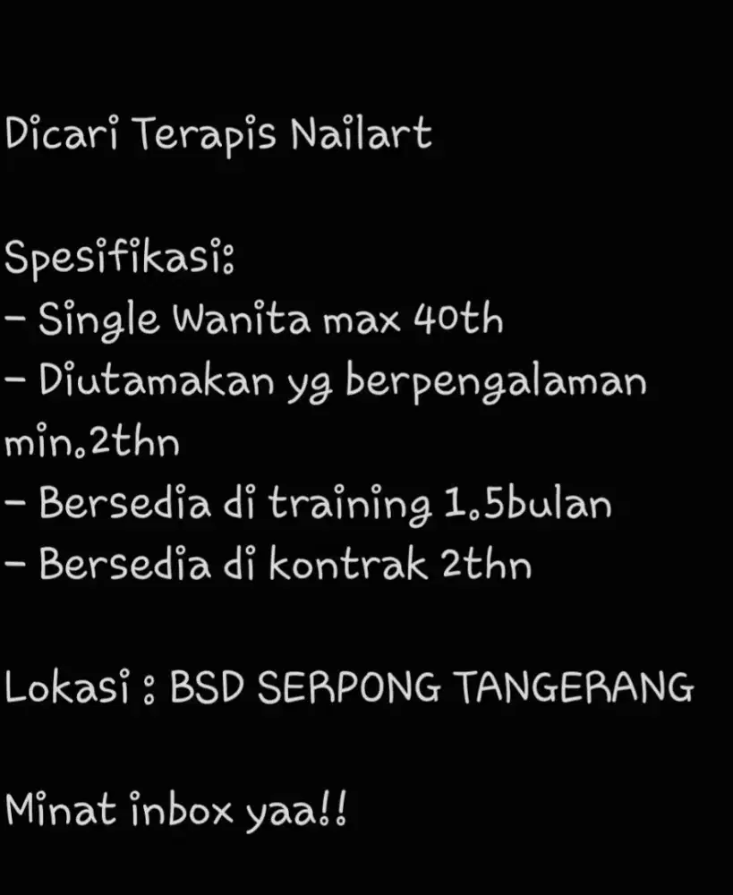 Urgent!! Dibutuhkan segera Terapist nail art