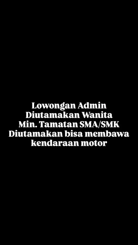 Lowongan Admin Wanita