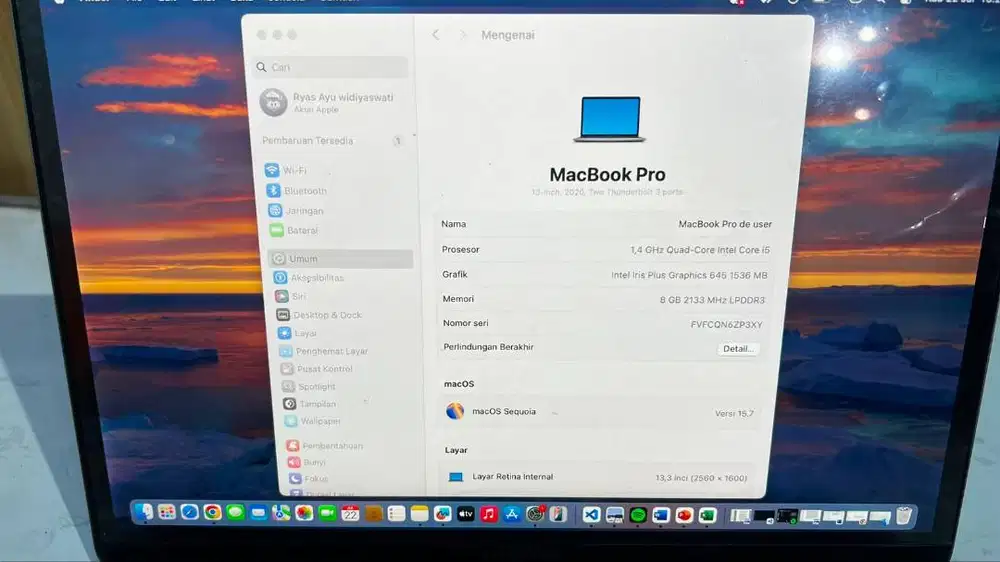 MACBOOK PRO 2020 INTEL CORE i5 RETINA 13 INCH Ram 8 SSD 256 TOUCHBAR