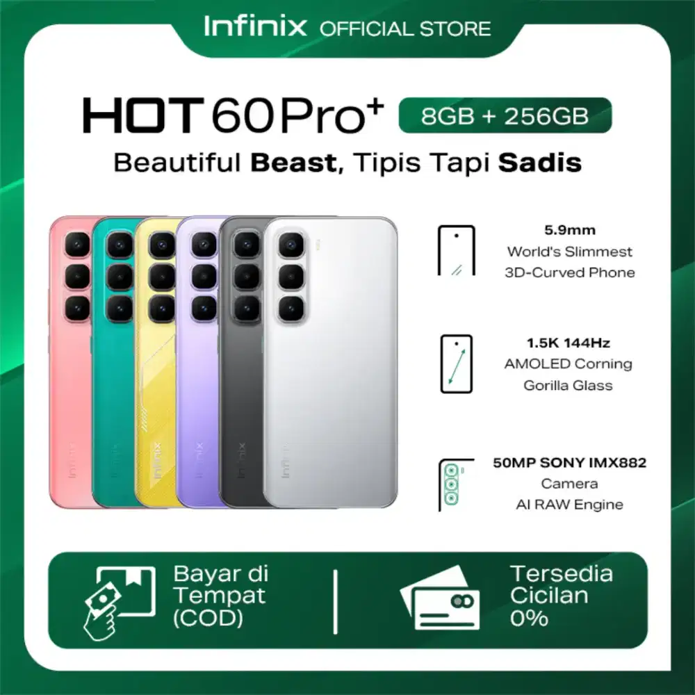 Infinix Hot 60 Pro+ RAM 8+8GB ROM 256GB Sony IMX882 5.95mm