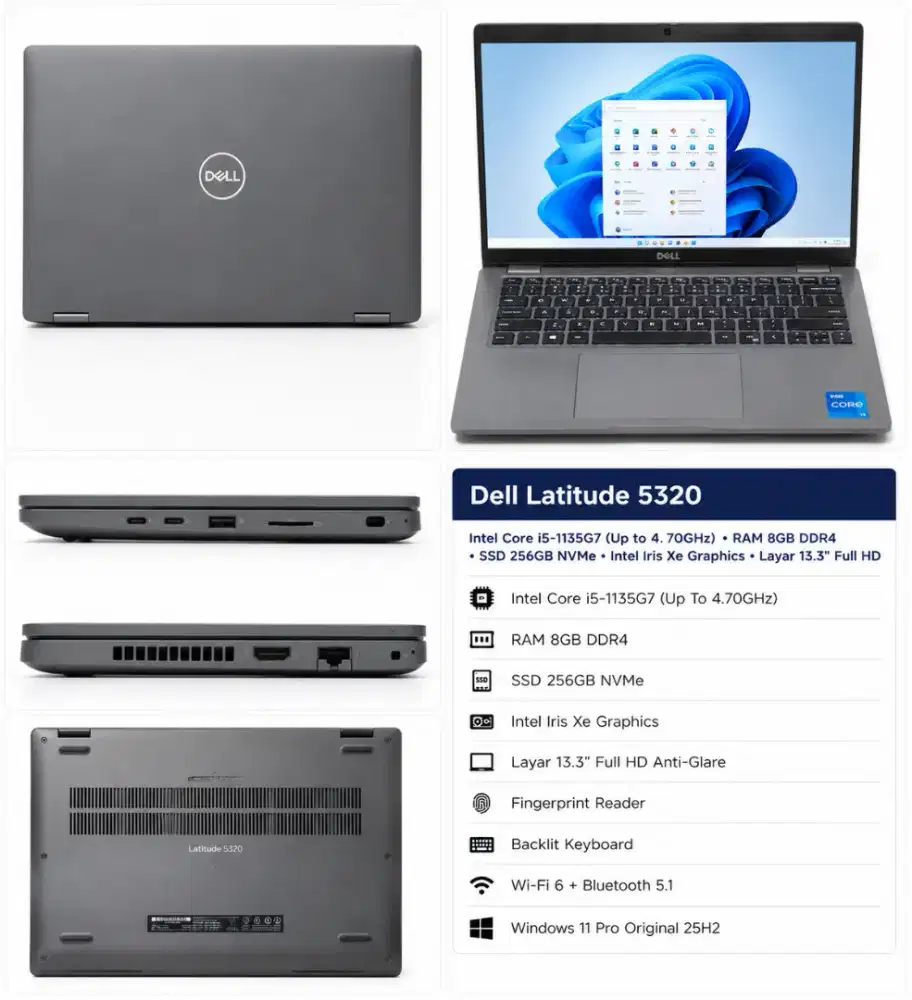 Dell Latitude 5320 i5 Gen 11 8GB 256SSD FHD Win11 Pro Original