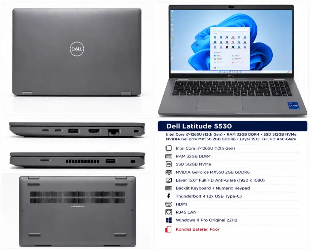 Dell Latitude 5530 i7 Gen 12 MX550 32GB 512SSD Win11 Pro