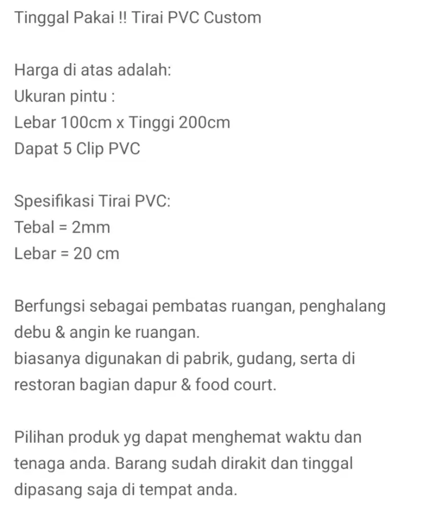 Tirai pvc langsung pakai