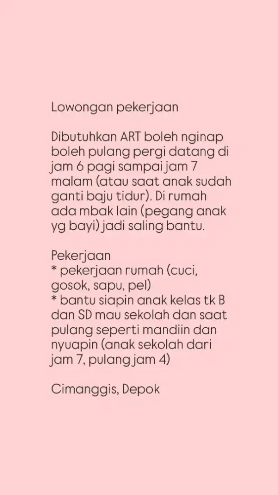 Lowongan pekerjaan ART