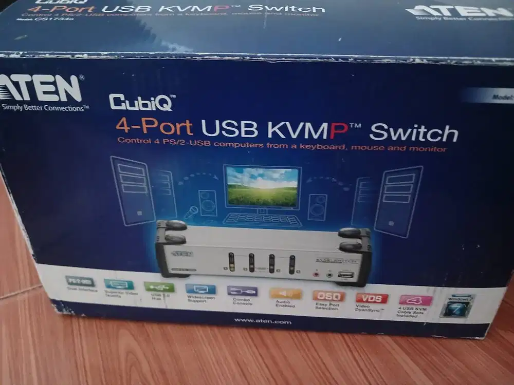 Aten cubig 4-port usb kvm switch cs1734b normal komplit bagus